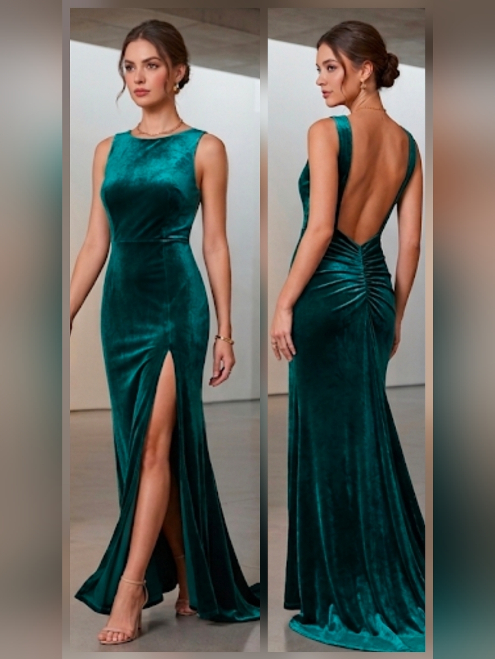 Windsor Emerald Green Velvet Maxi Dress with Open Back
